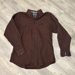 Panhandle Western Shirt Mens Medium Brown Button Down‎ Plaid Trim Long Sleeve